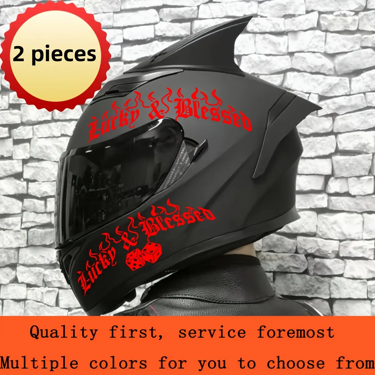 2 "Lucky and Blessed" Motorcycle Helmet Stickers - Waterproof, Durable, Racing Style Helmets, Fuel Tanks, Side Panels, Windows, and Hood Stickers, Motorcycle Accessories | Vivid Graphic Design | Waterproof Stickers, Sticker Decals