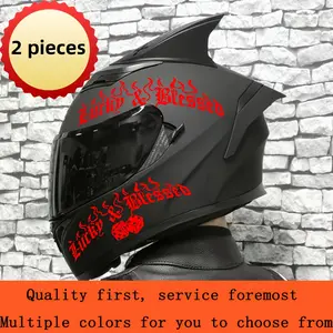 2 "Lucky and Blessed" Motorcycle Helmet Stickers - Waterproof, Durable, Racing Style Helmets, Fuel Tanks, Side Panels, Windows, and Hood Stickers, Motorcycle Accessories | Vivid Graphic Design | Waterproof Stickers