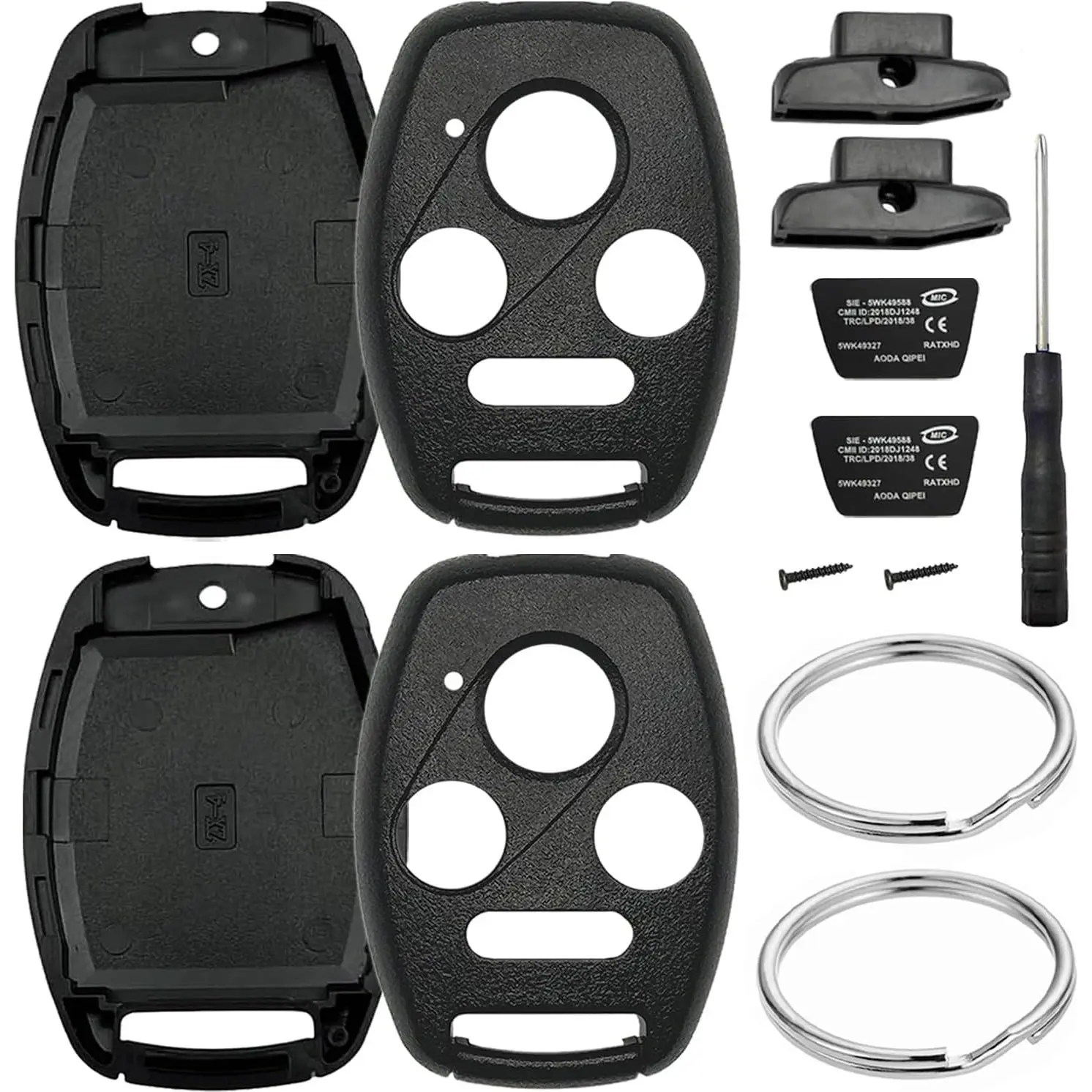 2 Pack Key Fob Shell Replacement for Honda Accord 2003-2012 / Civic EX 2006-2013 / Pilot 2009-2015 / CR-V 2005-2006 4 Button Car Keyless Entry Remote Control Key Fob Case Cover - NO Cutting Require
