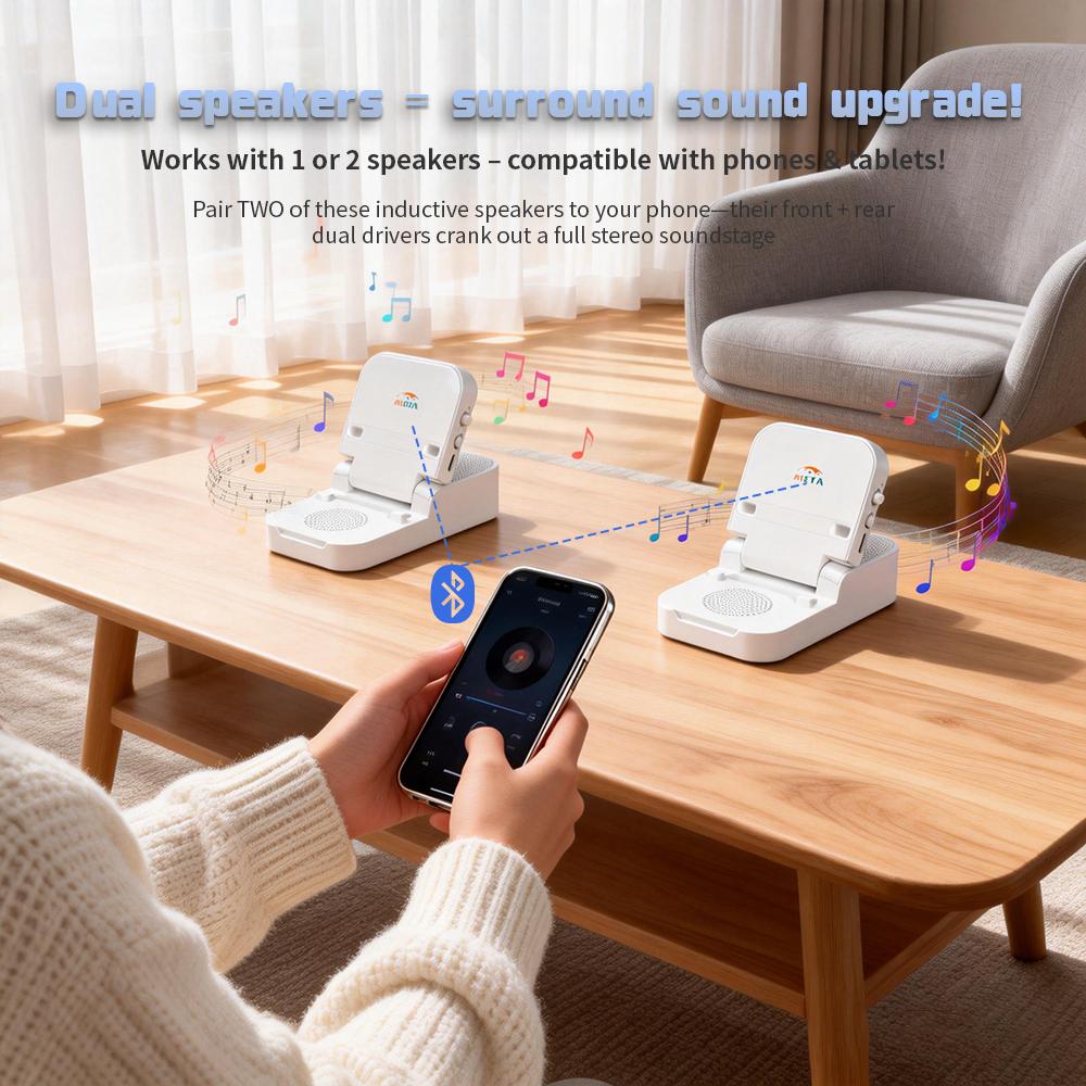ATEYA Portable Induction speaker | Optional Bluetooth connectivity | Portable Mobile phone holder | Supports connecting two devices simultaneously | Four-in-one speaker.Not compatible with the iPhone 17 series for now.