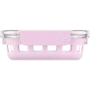 Duraglass Meal Prep Container, 1.75 cup- Glass Food Storage Container with Silicone Sleeve and Airtight BPA-Free Plastic Lid, Dishwasher, Microwave, and Freezer Safe, Cashmere Pink