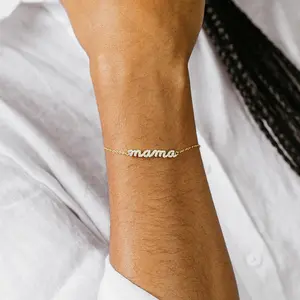 Pave Mama Script Bracelet by Caitlyn Minimalist - Dainty Diamond Mama Charm Bracelet in Gold & Silver - Mother's Day Jewelry Gift - Perfect Gift for New Mom