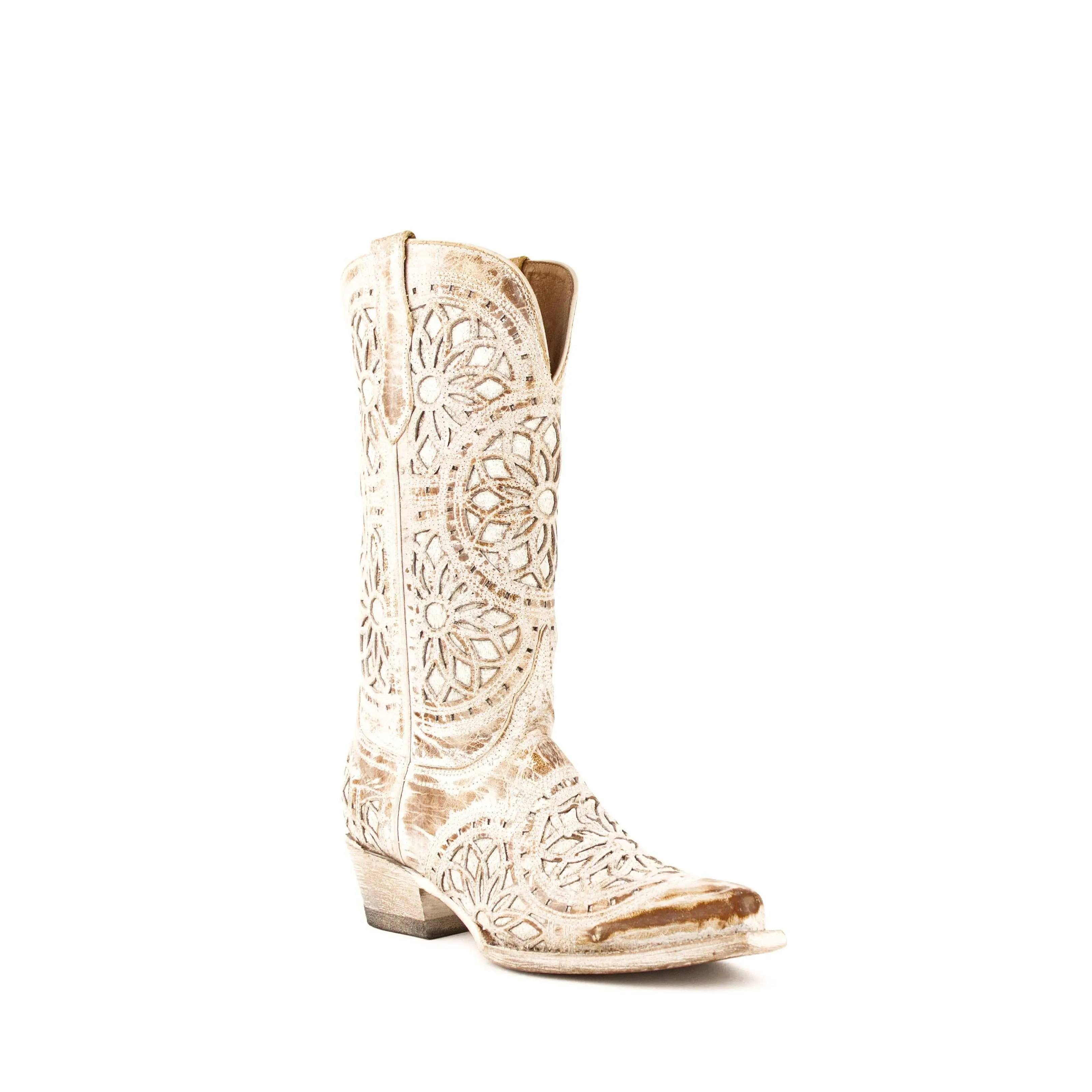 Women's Ferrini Mandala Leather Boots Handcrafted Shabby Chic Brown