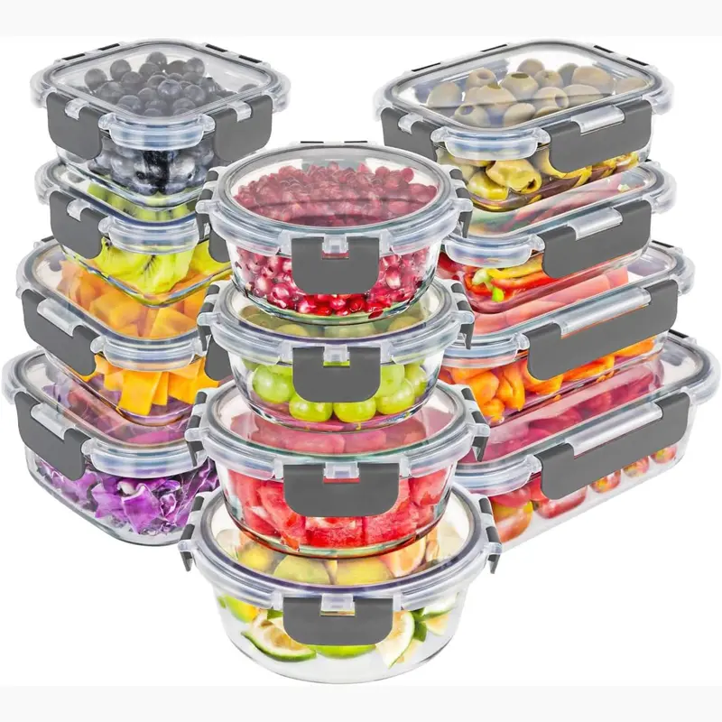 Glass Storage Containers With Lids Set,24pc Set with BPA Free Airtight Locking Lids for Lunch,Food Storage, Meal Prep, Freezer, and Dishwasher Safe Kitchen Plastic