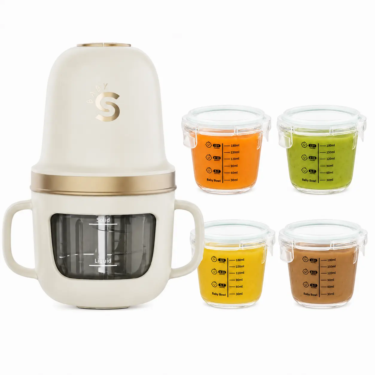 Soseki Baby Solo- Pure Blending Baby Food Maker, 316L Stainless Steel Blades | Puree Blender Processor With 10oz Glass Bowl | 2 Blender Modes | BPA-Free