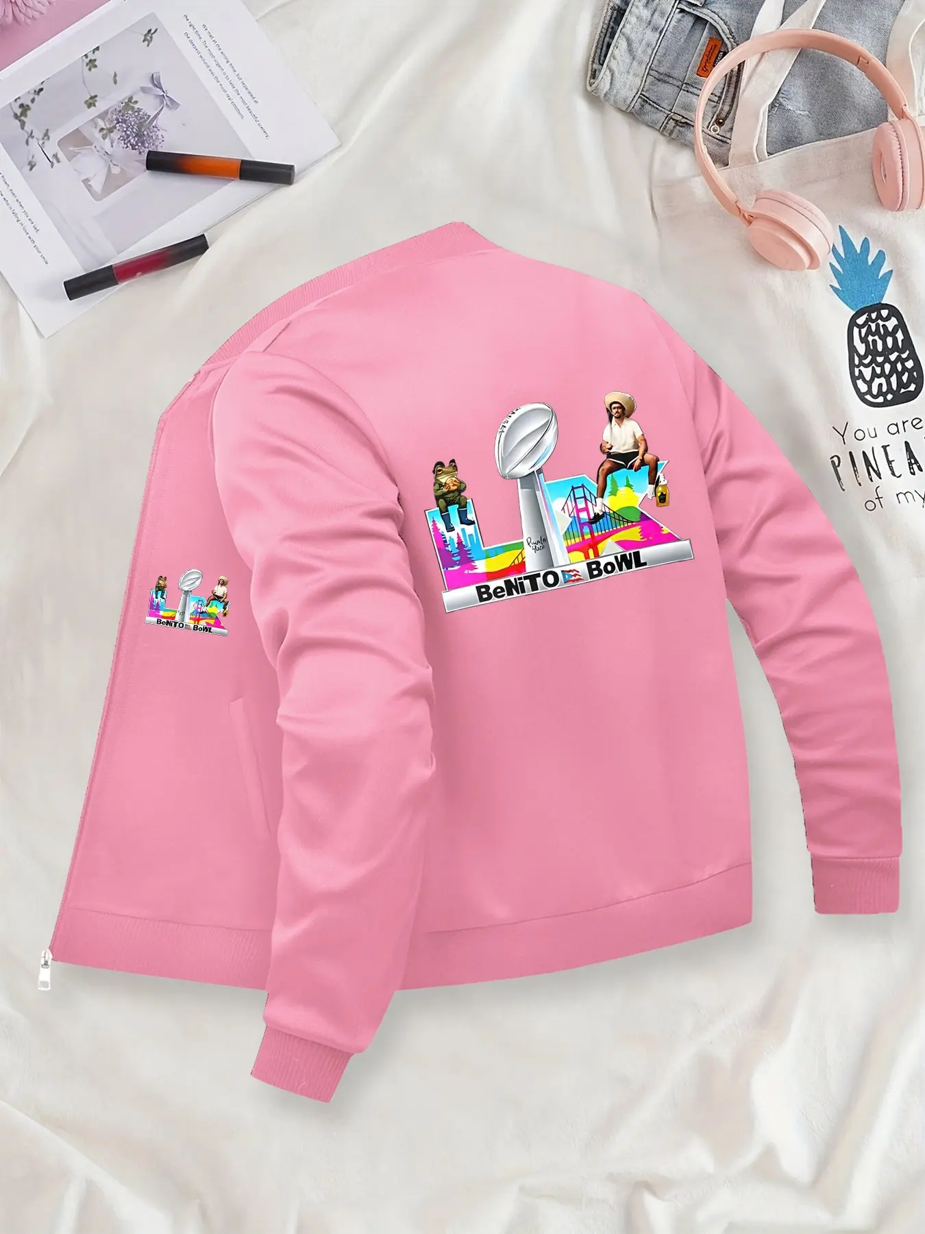 Casual Trendy Printed Baseball Jacket, Fashion Outerwear for Daily Streetwear, Zip-Front Nurse Jacket, 4-Way Stretch Fabric, Comfortable & Fashionable Workwear, Apparel for Medical Professionals, Durable Nursing Jacket