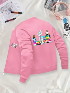 Casual Trendy Printed Baseball Jacket, Fashion Outerwear for Daily Streetwear, Zip-Front Nurse Jacket, 4-Way Stretch Fabric, Comfortable & Fashionable Workwear, Apparel for Medical Professionals, Durable Nursing Jacket