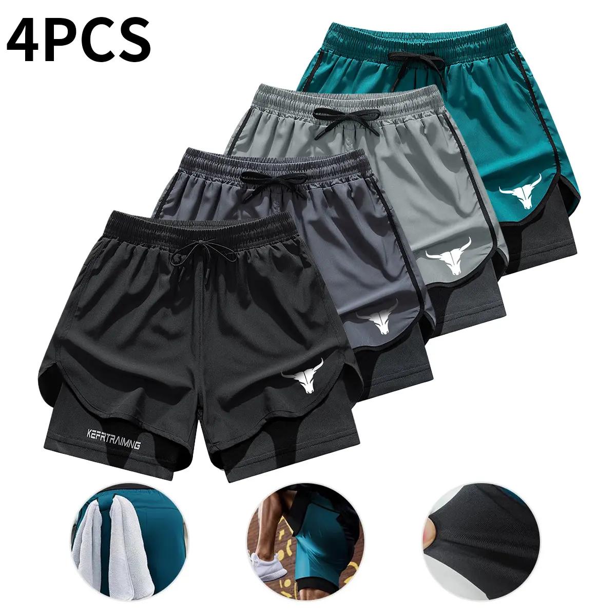 Men’s 2‑in‑1 double‑layer quick‑dry shorts with inner pockets, available in a 4‑pack, suitable for summer gym workouts and training.,summerwins summerwins black Elastic Sporty Shorts Fitness Workout Shorts