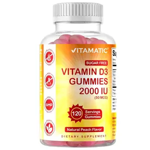 Vitamatic Sugar Free Vitamin D3 2000 IU - 120 Pectin Based Gummies - Great Taste - Healthy Bones, Mood & Immune System Function - Non-GMO - 120 Servings