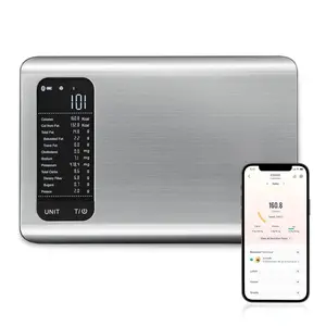 Smart Food Kitchen Scale with Nutritional Calculator, Free App with 19 Nutrients Tracking, Calorie, Marco, Digital grams and ounces for weight loss, Premium Stainless Steel, 11lb