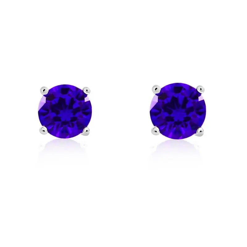 925 Sterling Silver Tanzanite CZ Stud Earrings Round 6mm December Birthstone