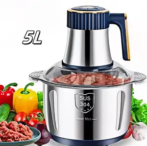 5L Large Capacity Stainless Steel Electric Food Chopper & Processor - Bi-Level Blades, 40, 000 RPM Motor, Sturdy Construction, Vegetable Slicer And Chopper - Perfect for Kitchen Vegetables, Fruit, Onion, Garlic, Nuts, Meat, Dough, And More