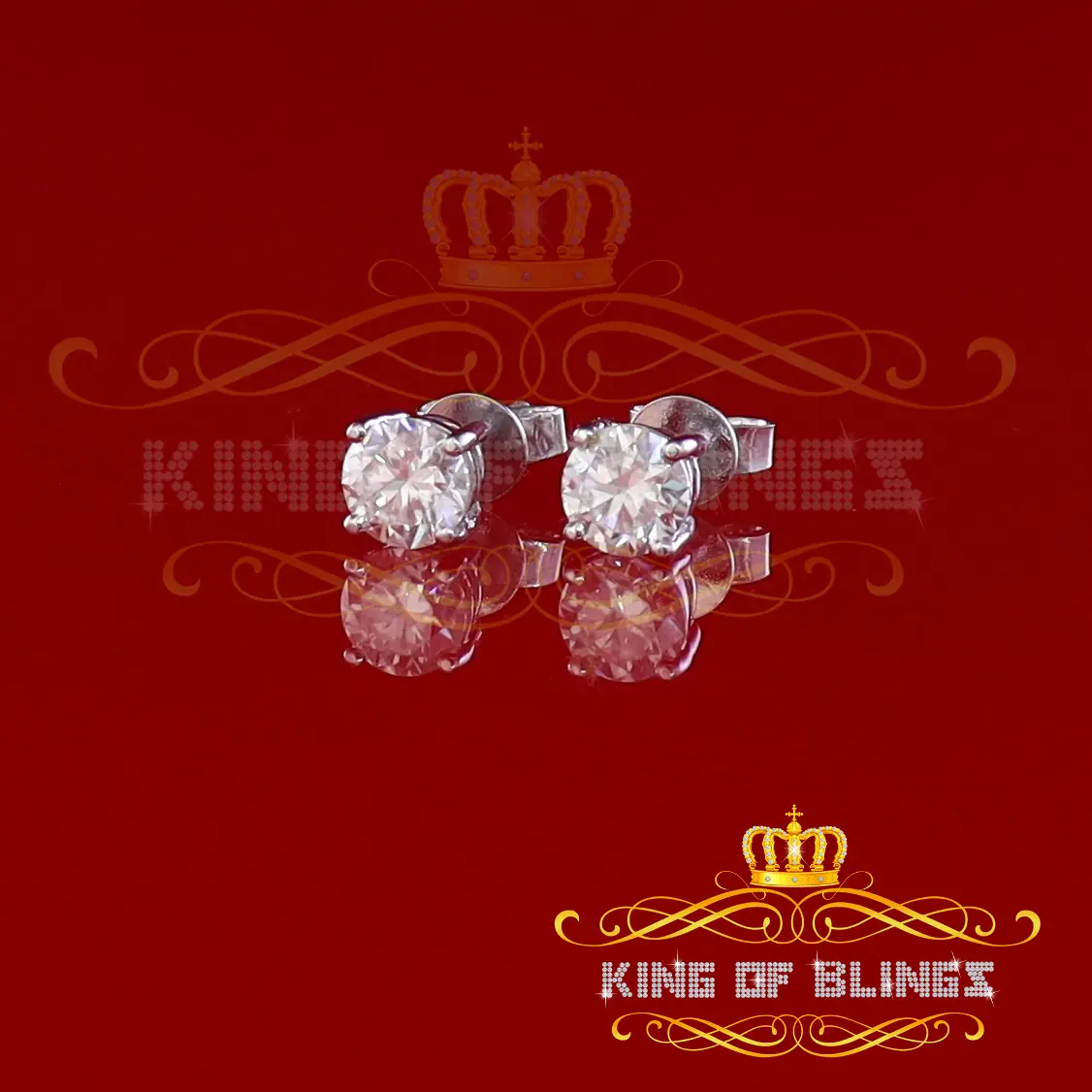 King Of Bling's  10k Real White Gold with 1.25ct Round VVS 'D' Color Moissanite Stud Earrings
