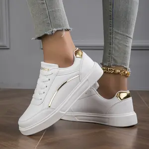 Autumn Aesthetic White Faux Leather Soft Sole Roller Skates,Versatile Lightweight BreathableTrainer Training Athletic Sports Shoes Runner Running Gold