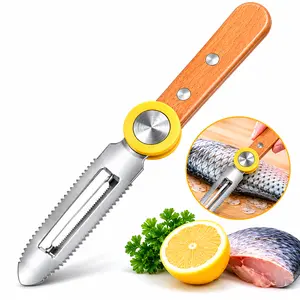 Fish Scaler Tool with Wooden Handle – Sharp Stainless Steel Fish Scale Remover, Easy to Clean Kitchen Seafood Prep Tool