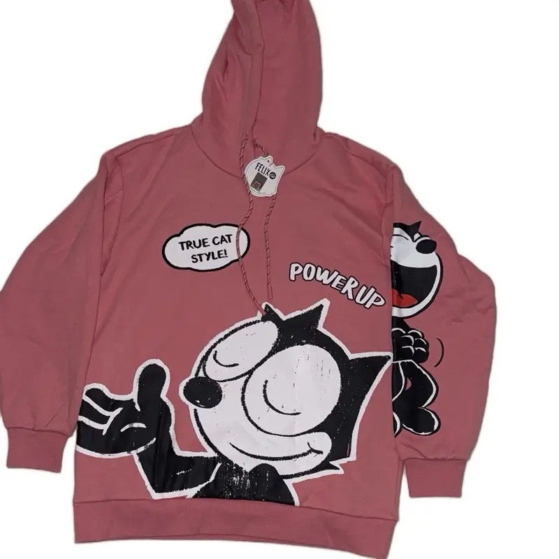 Felix the Cat Pink True Cat Style Power Up Hoodie with Iconic Character Design and Comfortable Fit