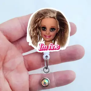 Busted Doll Badge Reel | Funny I'm Fine Nurse Badge, Coworker ID Holder Gift