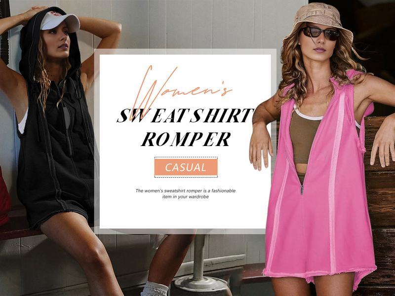 Mundoven Womenswear Knit Rompers for Women Athletic Workout Hooded Romper Casual Zip-Front Neck Jumpsuits Overalls with Pockets Mundoven Womenswear Knit Rompers for Women Athletic Workout Hooded Romper Casual Zip-Front Neck Jumpsuits Overalls with Pockets