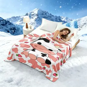 Ultra-soft and cool summer blanket; comfortable, lightweight, and cooling blanket with a strawberry cow print; lightweight and breathable; naturally cooling; skin-friendly, breathable, and cooling blanket; suitable for use as a cooling blanket