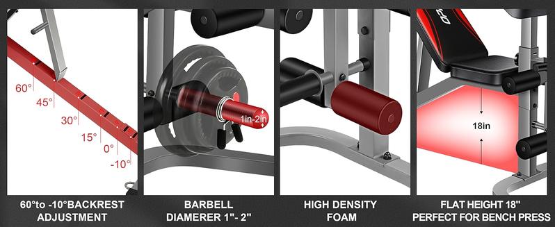 【TikTokShopBlackFriday】OPPSDECOR Olympic 900LBS Adjustable Weight Bench Press with Leg Extension & Preacher Curl Pad for Home Gym Workout Equipment