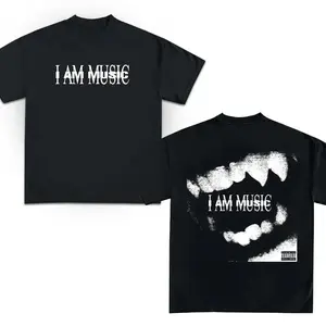"I AM MUSIC" Dual-Sided Vintage T-Shirt, Premium Heavyweight Cotton Rap Fan Tee, Retro Vamp Teeth Gothic Graphic Top, High-Quality Opium Aesthetic Streetwear Clothing