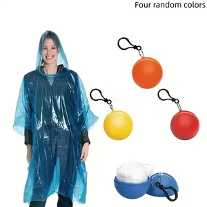 4-Piece Portable Emergency Raincoat, No Charging Needed, Mixed Colors, PP Material, Keychain Ball Design, Ideal for Outdoor Activities