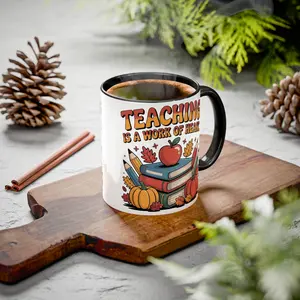 ORCA Brand Teacher Appreciation Colorful Mugs Teaching is a Work of Heart Mug Gifts for Teachers Classroom Decor Coffee Cup Ceramic Tea Mug Drinkware Glossy Dishwasher Safe Reusable Washable Black Tumbler Reuse