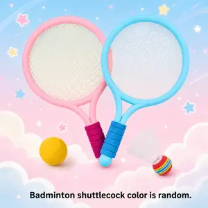 4pcs Plastic Kids Tennis Badminton Rackets, Includes 2 Rackets and 2 Balls, Lightweight Beach Set, Portable Sports Toy for Outdoor Play
