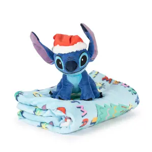 Jay Franco Official Holiday Christmas Winter Holiday Characters Throw Blankets and Huggable Pillow Buddy Including Bluey, Lilo and Stitch, and Mickey Mouse
