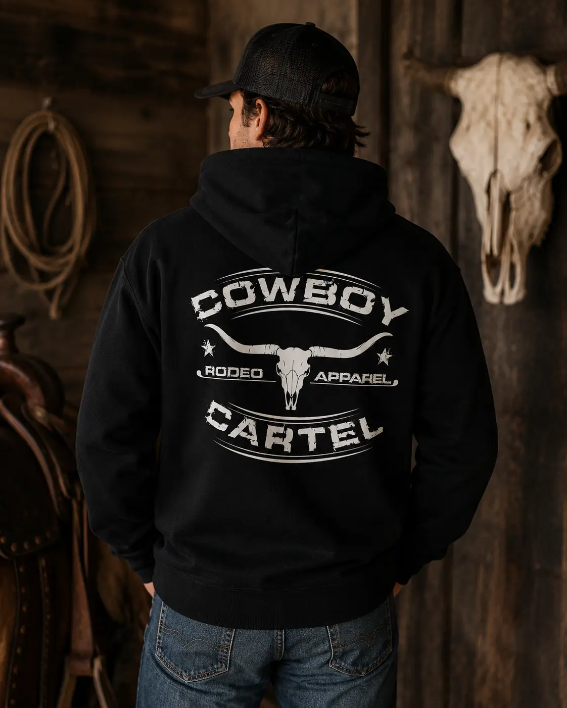 Cowboy Cartel Menswear 100% Cotton Soft Long-Sleeve Casual Drawstring Normal Type Slogan Unisex Western Pullover Hoodie Sweatshirt, Black Men's Top