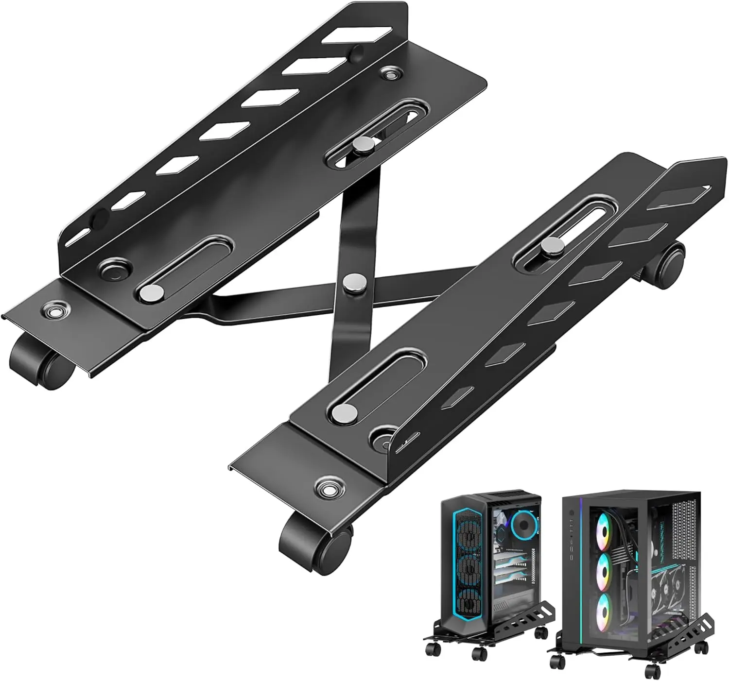 PEGZONE Adjustable PC Stand, Rolling CPU Holder with 4 Casters, Ventilated Computer Tower Stand for Under Desk, Computer Mobile Cart Holder for Office,Gamers and Students