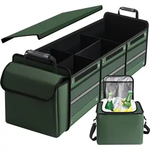 Trunk Organizer,115L Heavy Duty Collapsible Trunk Storage, with Insulated Leakproof Cooler Bag  Cargo Organizer with Lid, 3 Compartments, Straps For ,Suv,,Sedan-Green