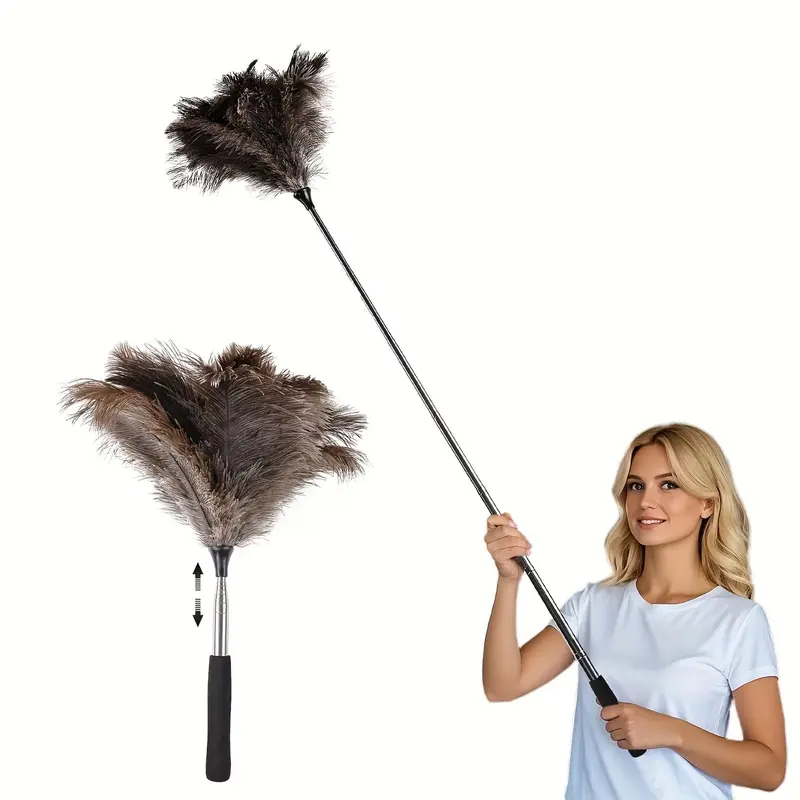 Extendable Ostrich Feather Duster 40 Inches, Soft and Plush, Reusable, Lightweight, Ideal for High Ceilings, Fans, Furniture, Blinds, Cleaning Supply, Dusters For Cleaning