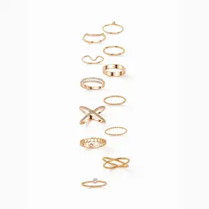 Cider 12 PCS RHINESTONE & TWISTED RINGS SET