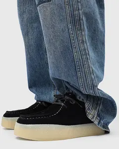 Men's Platform Moccasins Suede Black Height Increase Cream Sole Casual Shoes