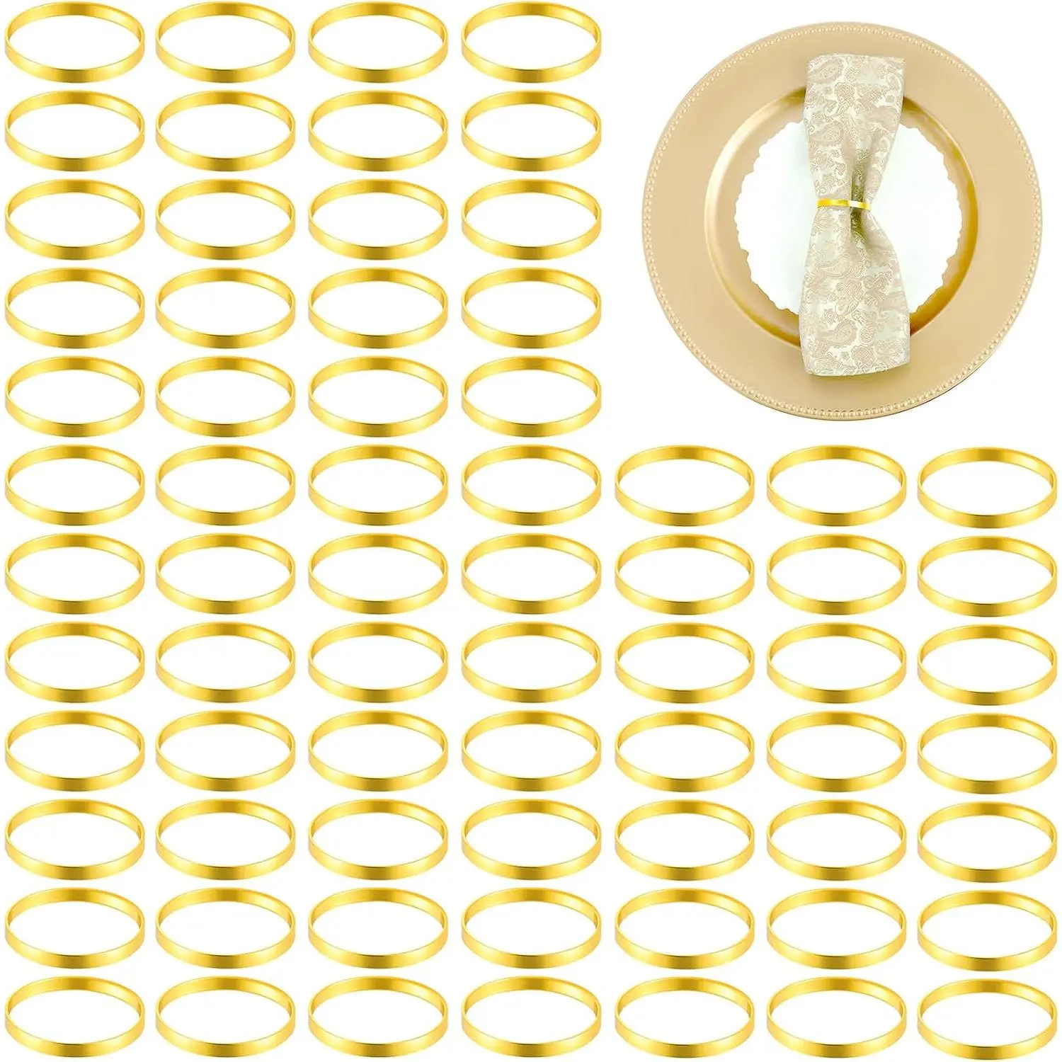 100 Pieces Classic Round Gold Napkin Ring Bulk Set - 4cm Inner Diameter, Easy to Maintain Home & Party Supplies for Weddings, Dinners