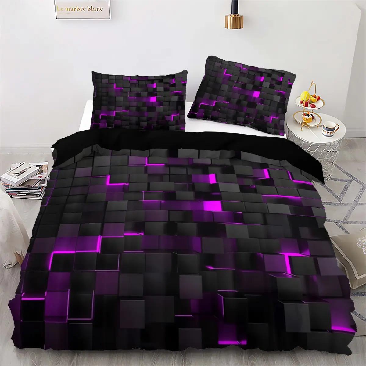 Soft Decorative Modern Bedding Set (2 Pieces or 3 Pieces), Includes Fitted Sheet & Pillowcases, Vibrant Colors, Perfect for Bedroom/kids Room Use