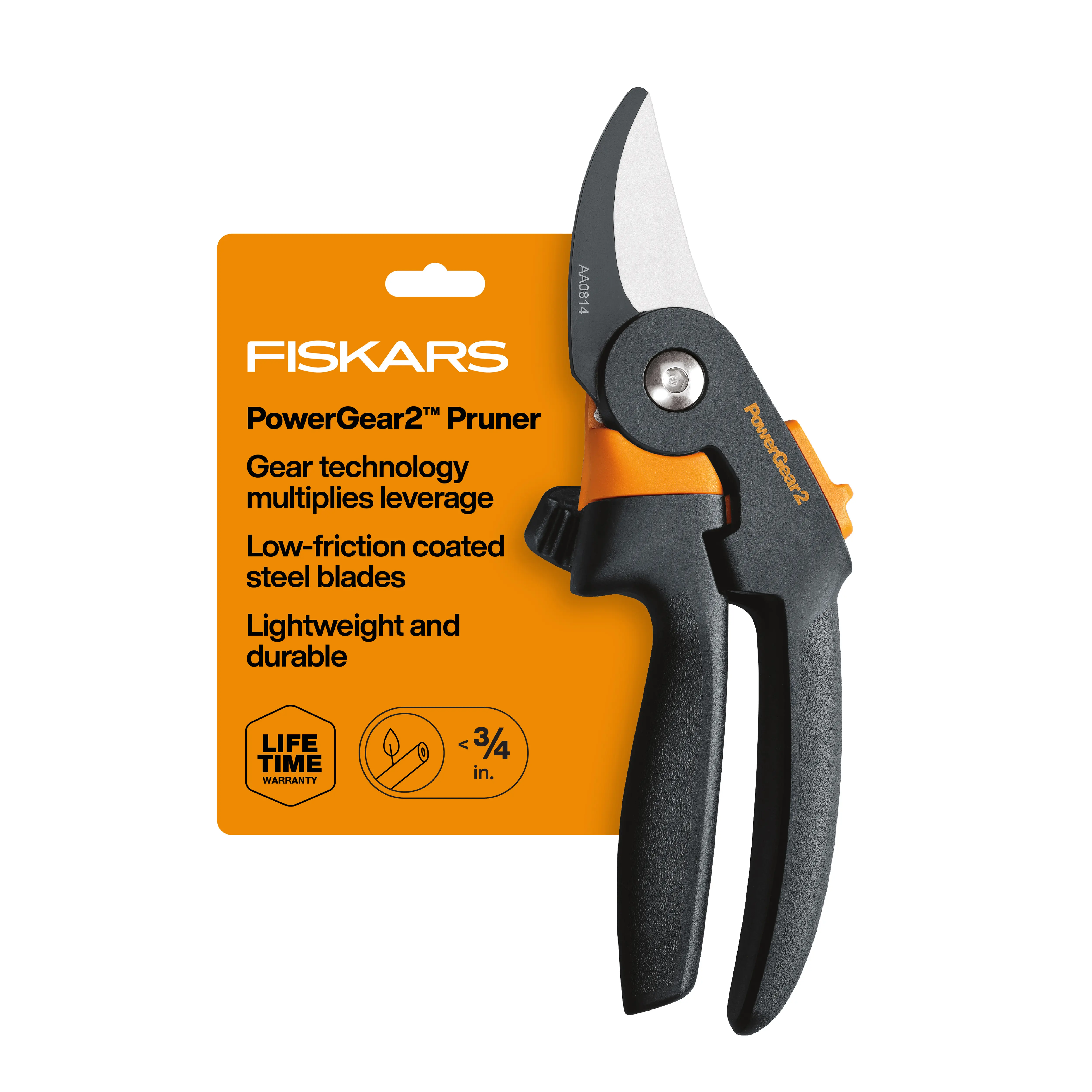 Fiskars PowerGear2 Pruning Shears, Patented Gear Technology & Cam Mechanism Multiplies Leverage, Hardened Steel Bypass Blade, Contoured Rolling Handle Reduces Hand Fatigue, 3/4" Cut Capacity