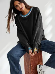 Women's Side Slit Hoodie, Drop Shoulder Long Sleeve Sweatshirt with Split Hem