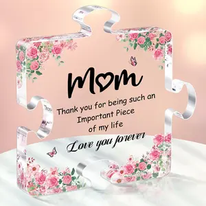 Mom Gifts for Mothers Day, Mom Birthday Gifts from Daughter Son Kids, Acrylic Puzzle Plaque 3.9 x 3.3Inch Decorative Sign, Funny Thanksgiving Christmas Prensents for Grandma Her Wife Women