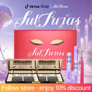 [New Definition of Eyelashes] – Say goodbye to traditional old eyelashes! Sulfuras New Lashes Kit: Short Spirit+Angel style,invisible band,built-in mirror.Wispy lash clusters 10-16MM,natural waterproof DIY individual extensions,long-lasting manga makeup