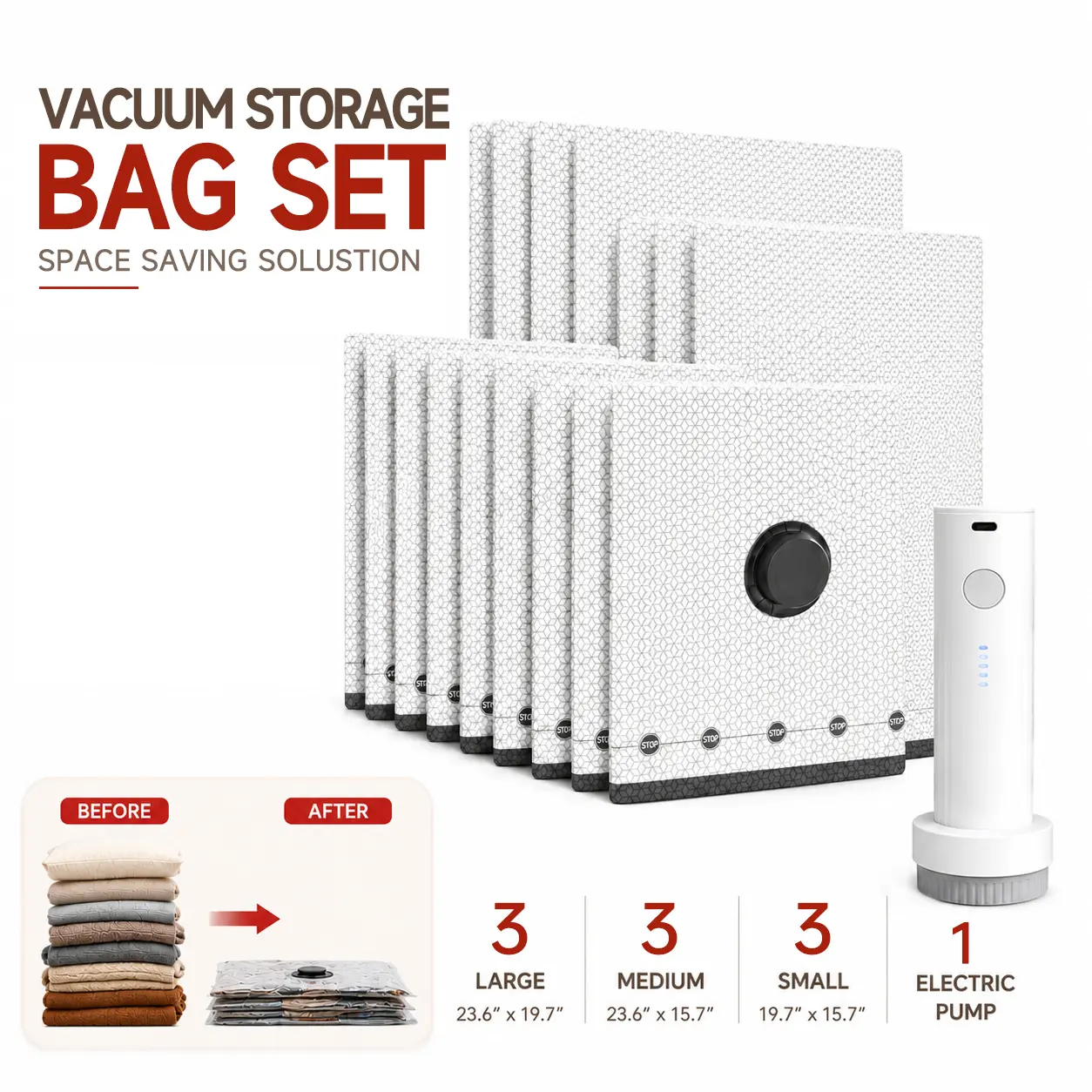 [2026 Upgrade] X7 Wireless Travel Suction Bag Set, Rechargeable Portable Air Pump, 15 Compression Storage Bags (for suitcases and suitcases), Clothing Organizing Artifact, Compression Storage Bag with Zipper, Luggage Size