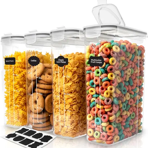 Utopia Kitchen 4-Pack 4L Rectangular Slim Airtight Container Set - Food-Grade BPA-Free Reusable Plastic Canisters, Locking Lid Leakproof Fogproof Non-Porous Refrigerator-Safe Lidded Storage Organizers with Label & Chalk ID, Canister