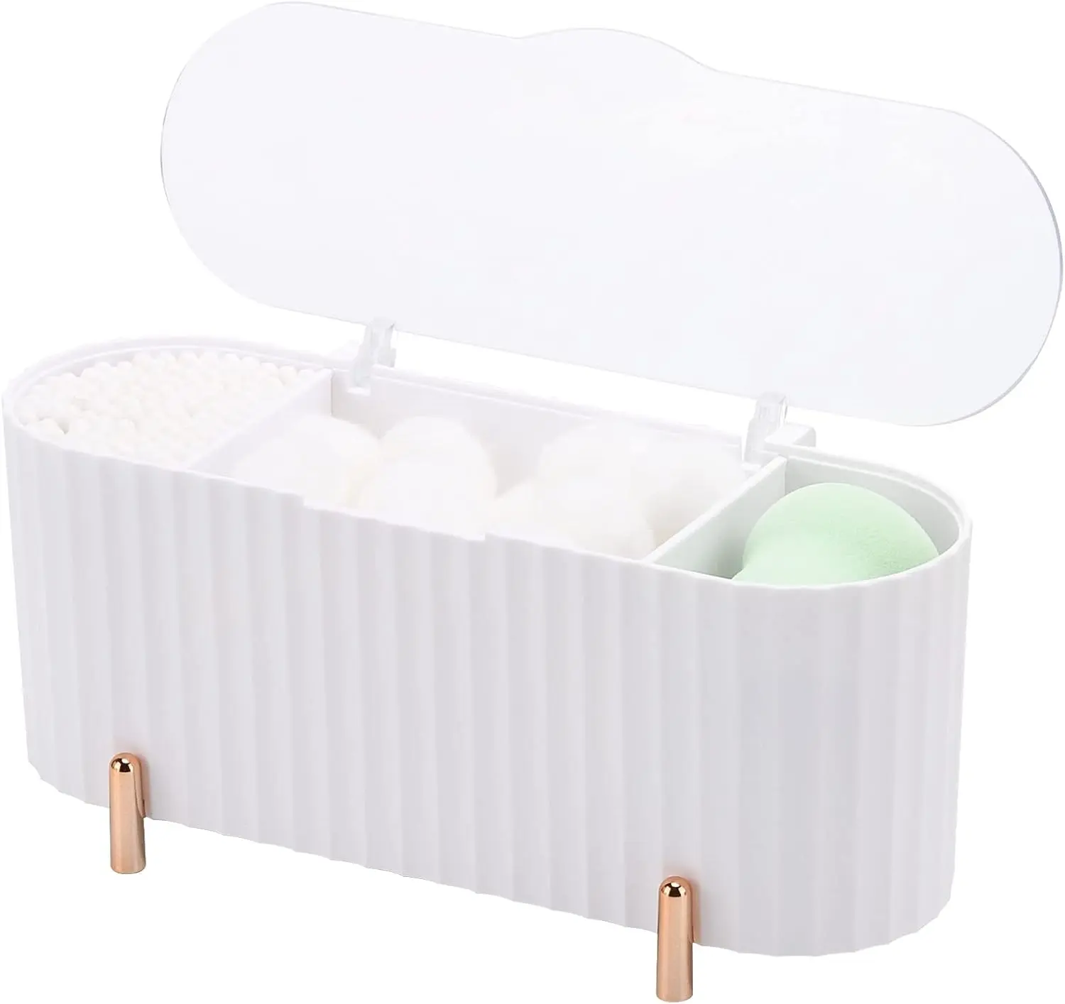 Qtips Holder, 3 Grids Separate Cotton Swabs Ball Dispenser, Storage Box, Jar for Cotton Pads Bathroom Organizer Canisters - White