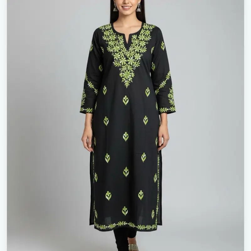 Hand Work Embroidery Chikankari Kurta Tops for Casual Wear Women's Shirts - Womenswear