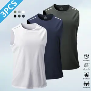 Men's 3-Pack Tank Top - Breathable, Quick-Dry Sleeveless Shirt, Suitable for Summer Gym, Running, and Training, Crew Neck, Polyester Fiber, Black/White/Navy Blue, Athletic Wear gifts for him