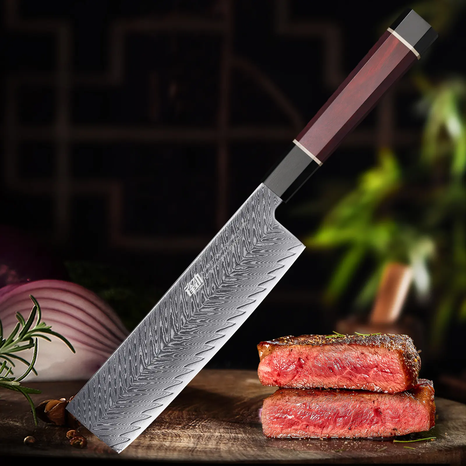 FINDKING 7.5 in Nakiri Japanese Chef Cleaver - Razor-Sharp, Thick, Corrosion-Resistant Damascus AUS-10 Stainless Steel Cutting Knife with Ergonomic Ebony Wood Handle for Adult Cooks