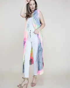 Pastel Tie-Dye Long Vest – Women’s Lightweight Sleeveless Open-Front Maxi Vest