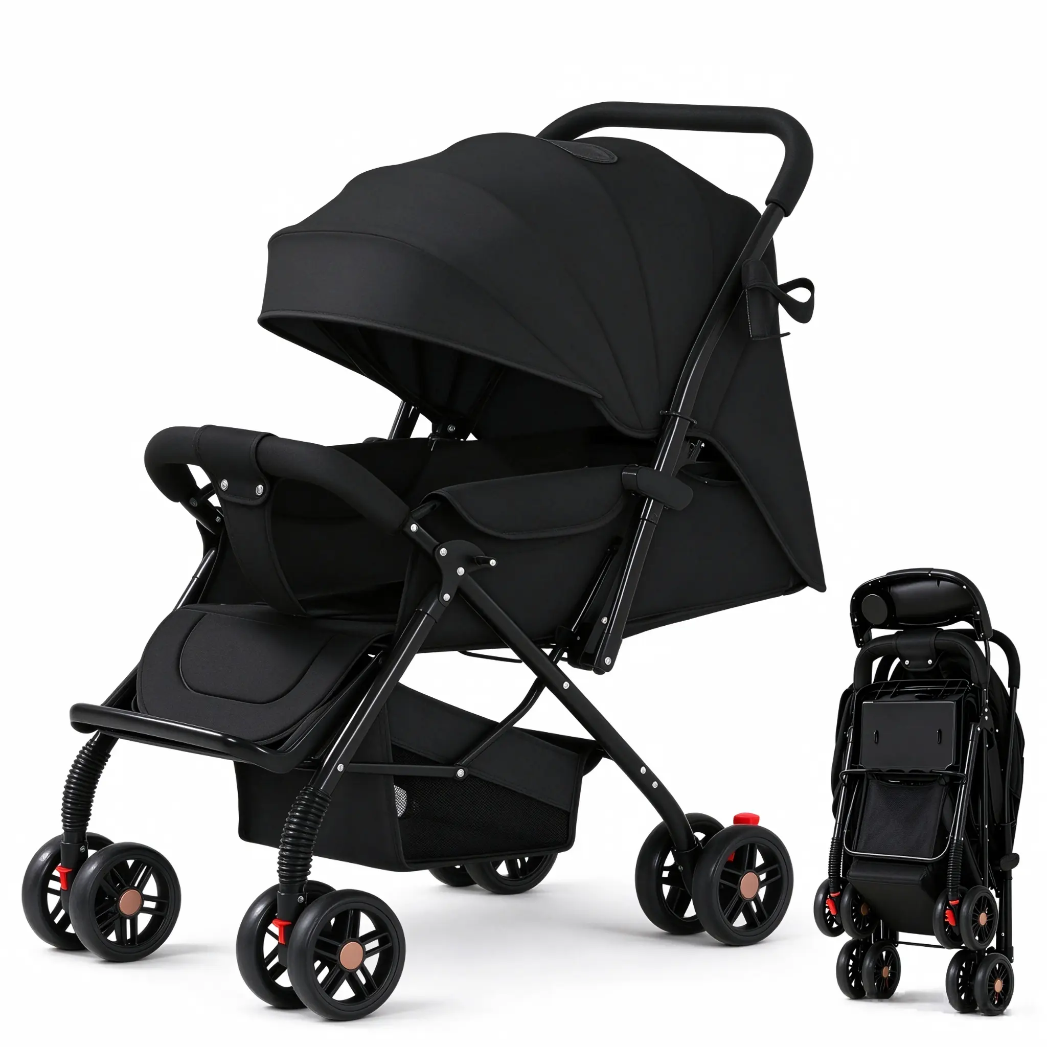 Ultra Lightweight Baby Stroller, Compact Fold Travel Stroller, Reversible Handle Full Recline Toddler Stroller with UV Canopy, 360° Wheels & Storage for Airplane Shopping Travel