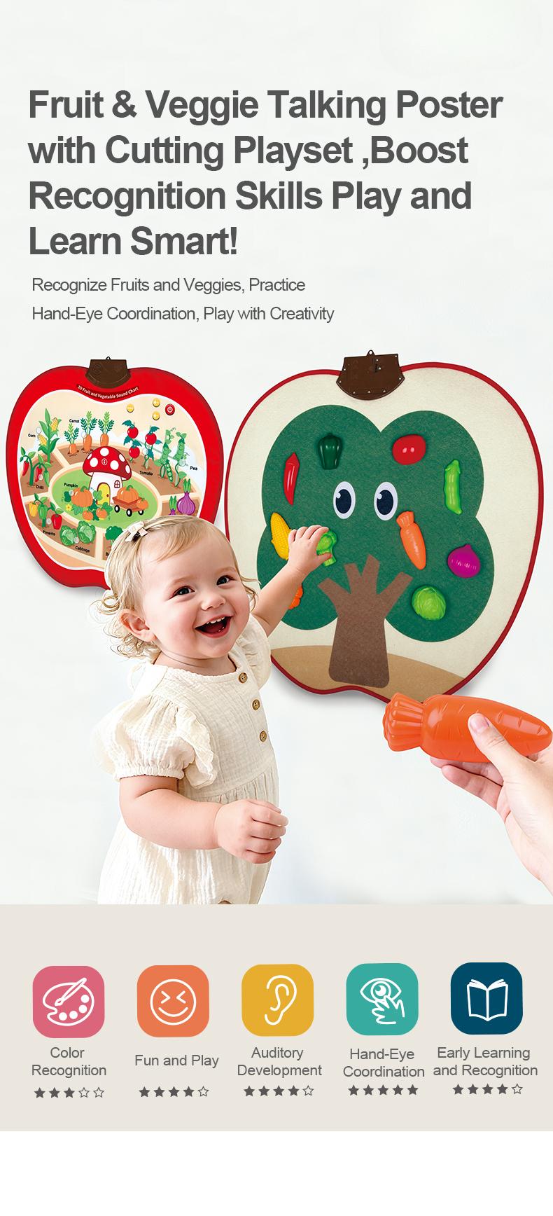 Apple Chart Interactive Fruit & Veggie Talking Poster with Cutting Playset for Toddlers